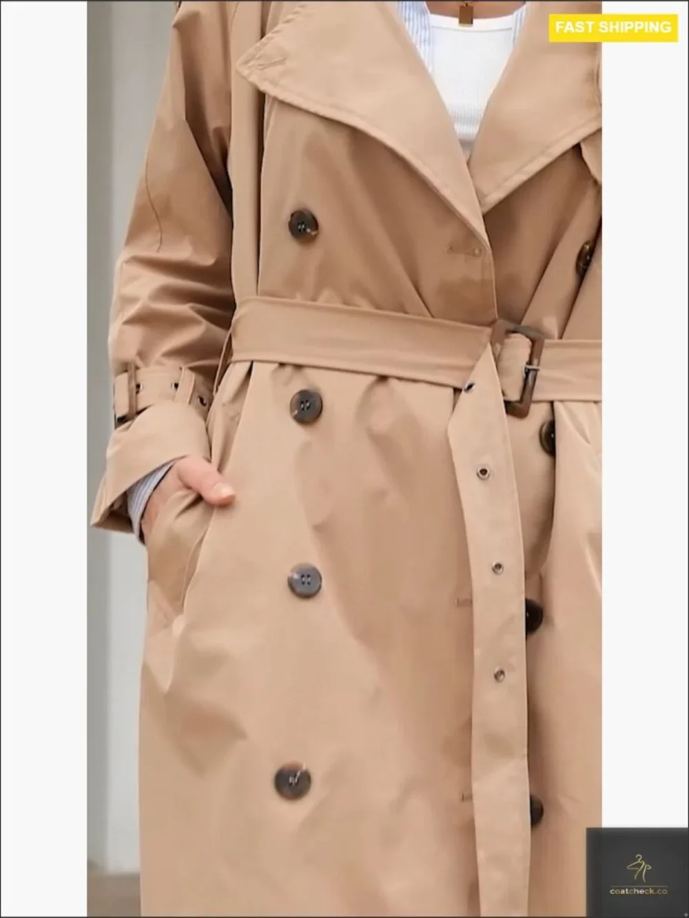 Classic Trench Coat Long Double Breasted Elegant Fall Overcoat with Belt - Picture 7 of 7